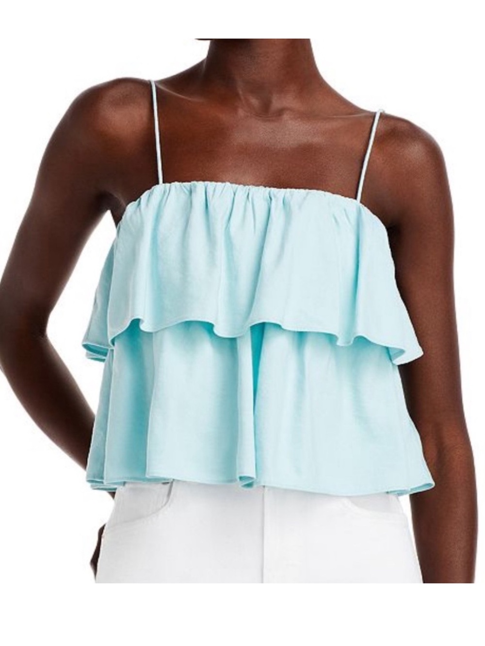 NEW Alice + Olivia Marylynn Top Size 2 Powder Blue Ruffle Crop Linen Blend NWT